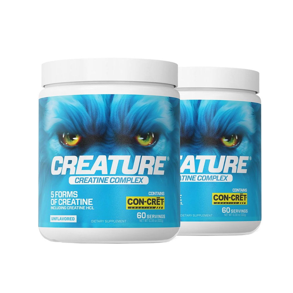 CREATURE Creatine Complex - Creatine Monohydrate Powder with 5 Types of Creatine Including Con-Crt Creatine HCL, Promotes Muscle, Strength, Endurance, Brain Health, Unflavored, 300g, Pack of 2