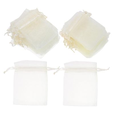 HEATSHAKING 100pcs Sheer Organza Drawstring Bags for Weddings Parties Events Transparent present Pouches for Candy Jewelry and Favor Presentations Milk