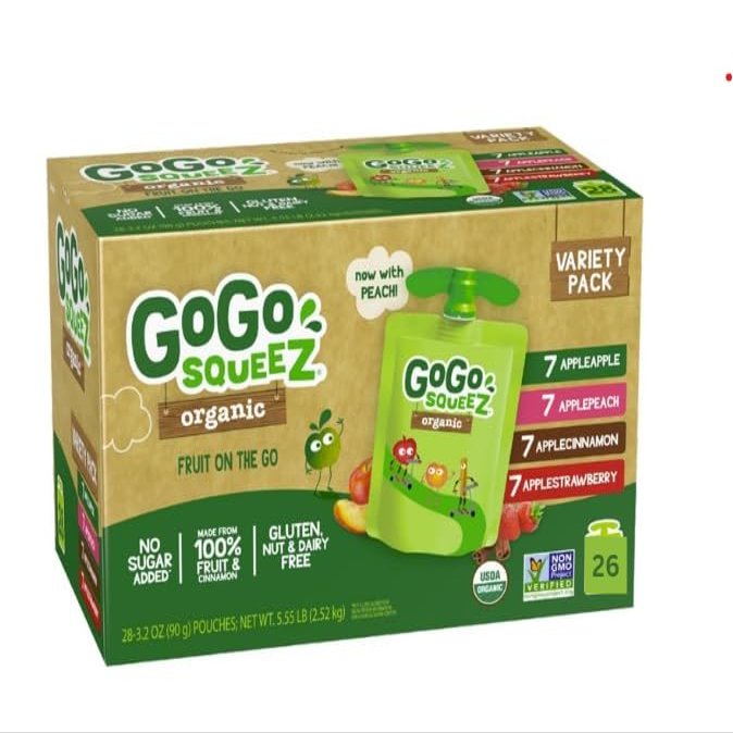 GoG'o Squee'Z Organic Applesauce Pouches, Variety Pack, 3.2oz, 26 Count, Pack of 1