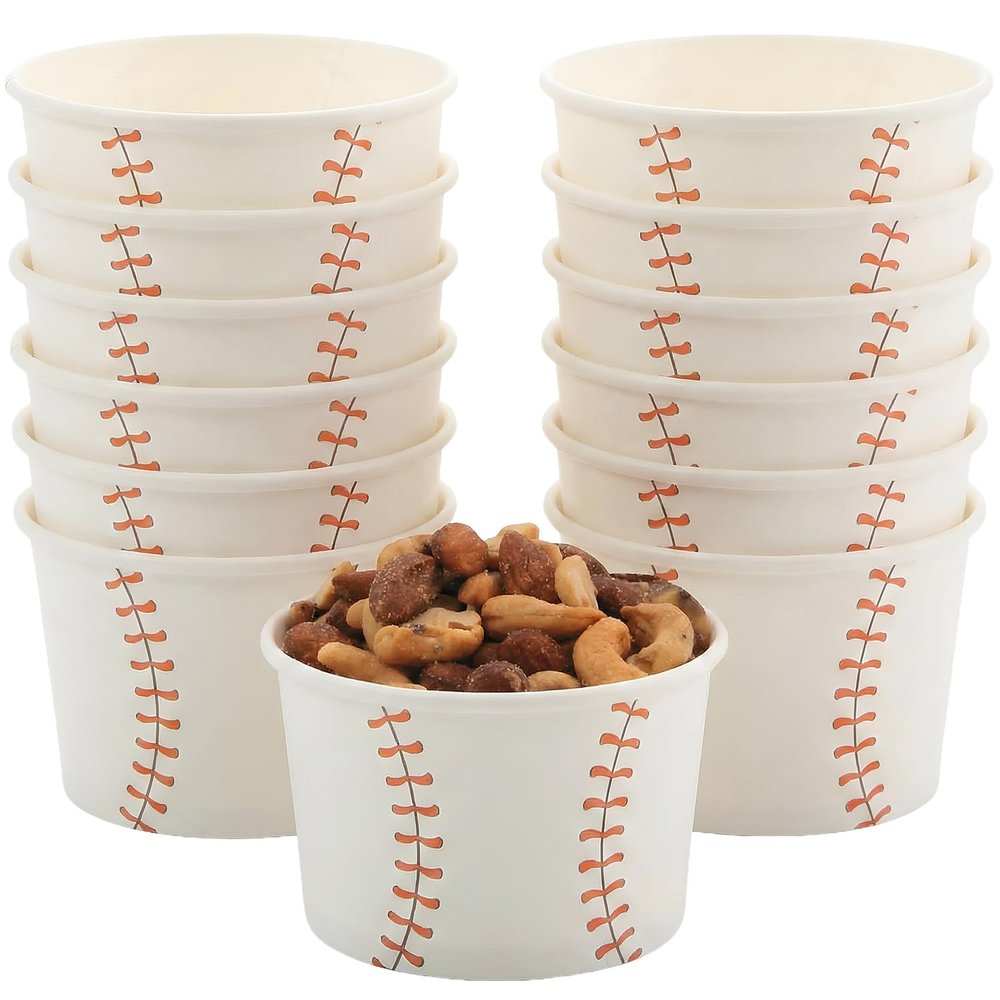 4 1/4" x 2 1/2" Baseball Disposable Paper Snack Cups - 12 Count