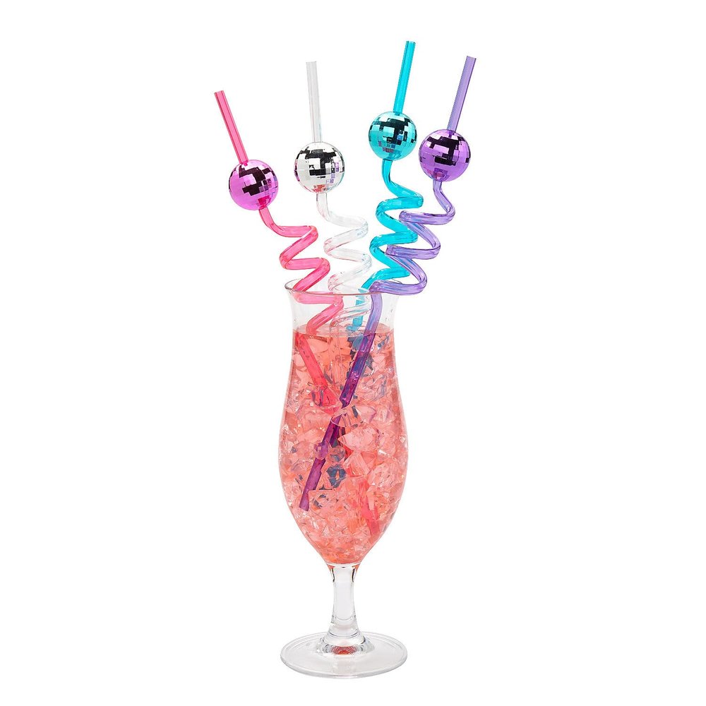 10" Brightly Colored Disco Ball Silly Straws - 12 Pieces