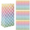 10" Pastel Checkered Rainbow Paper Treat Bags - 12 Pieces view 1