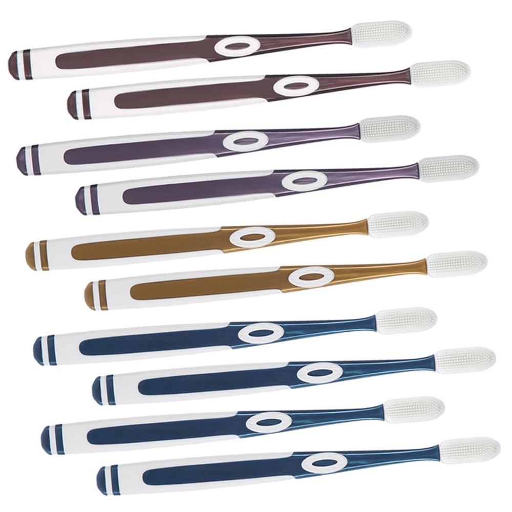 Beaupretty 10pcs Ergonomic Handle Toothbrush Replacement Heads Soft Silicone Toothbrush Heads for Household Travel Use Random Color