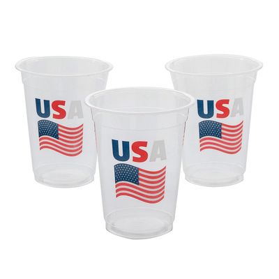 4 1/2" 16 oz. Bulk 50 Count Patriotic USA Flag Disposable Plastic Cups