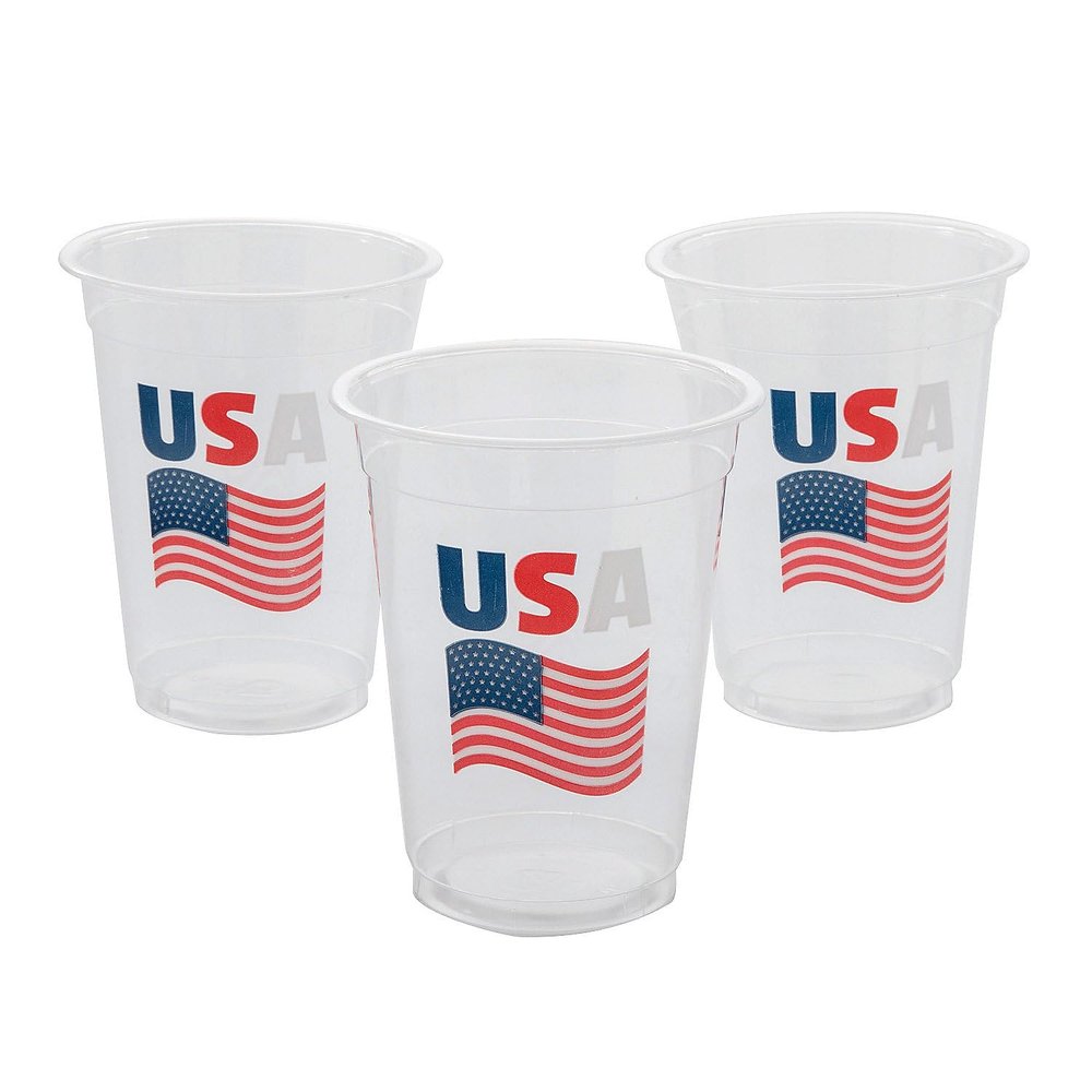 4 1/2" 16 oz. Bulk 50 Count Patriotic USA Flag Disposable Plastic Cups