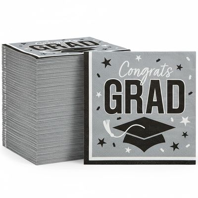 6 1/2" Bulk 50 Count Silver Congrats Grad Paper Luncheon Napkins