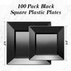 100PCS White Square Plastic Plates - 50PCS Heavy Duty 9.5inch Dinner and 50PCS 6inch Dessert - Durable Fancy Disposable Plates (Black) view 2