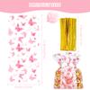 110 Pack Butterflies Cellophane Goody Bags, Plastic Candy Cookie Treat Bags with 110 Twist Ties for Butterfly Theme Baby Shower Birthday Wedding Thanksgiving Christmas Party Dessert Decor, Pink view 2