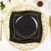 100PCS White Square Plastic Plates - 50PCS Heavy Duty 9.5inch Dinner and 50PCS 6inch Dessert - Durable Fancy Disposable Plates (Black and Gold) view 2