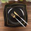 100PCS White Square Plastic Plates - 50PCS Heavy Duty 9.5inch Dinner and 50PCS 6inch Dessert - Durable Fancy Disposable Plates (Black and Gold) view 4