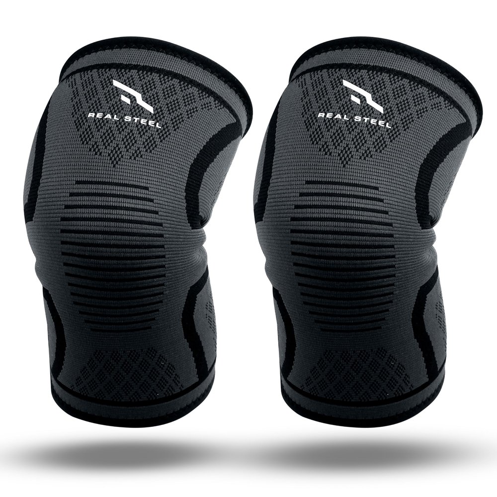 Real Steel Compression Knee Brace for Men & Women Supportive Knee Sleeves for Running, Pain Relief, Workout Protection & Daily Joint Comfort | 1 Pair
