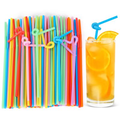 [100 Pcs] Bendy Colorful Disposable Plastic Straws - 10.25" Long 0.23" Diameter Flexible Drinking Straws