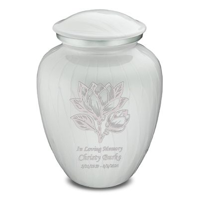 Geturns Embrace Adult Personalized Magnolia Flower Cremation Urns for Human Ashes I Large Pearl White Funeral Urn for Men and Women I 200 lbs