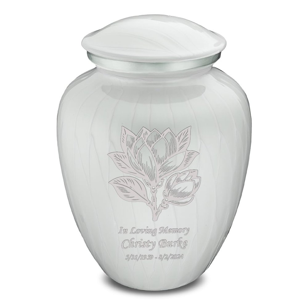 Geturns Embrace Adult Personalized Magnolia Flower Cremation Urns for Human Ashes I Large Pearl White Funeral Urn for Men and Women I 200 lbs