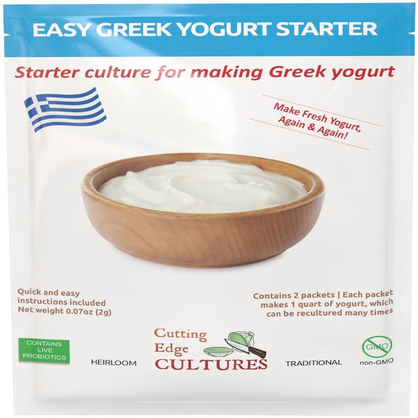 Easy Greek Yogurt Starter by Cutting Edge Cultures Creamy, Healthy, Homemade Yogurt in Just 24 Hours No Yogurt Maker Neccessary Heirloom Traditional Non GMO No Additives Or Preservatives Keto & Low Carb Friendly Super Gut Promoting 2 Packets for 1 Qu