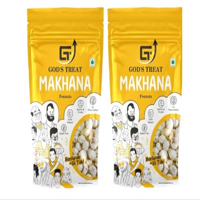 GT Gods Treat Premium Raw Phool Makhana 200g (7 oz) Pack of 2 | Healthy roasted jumbo foxnuts | organic | gluten free | protein rich & 100% natural superfood
