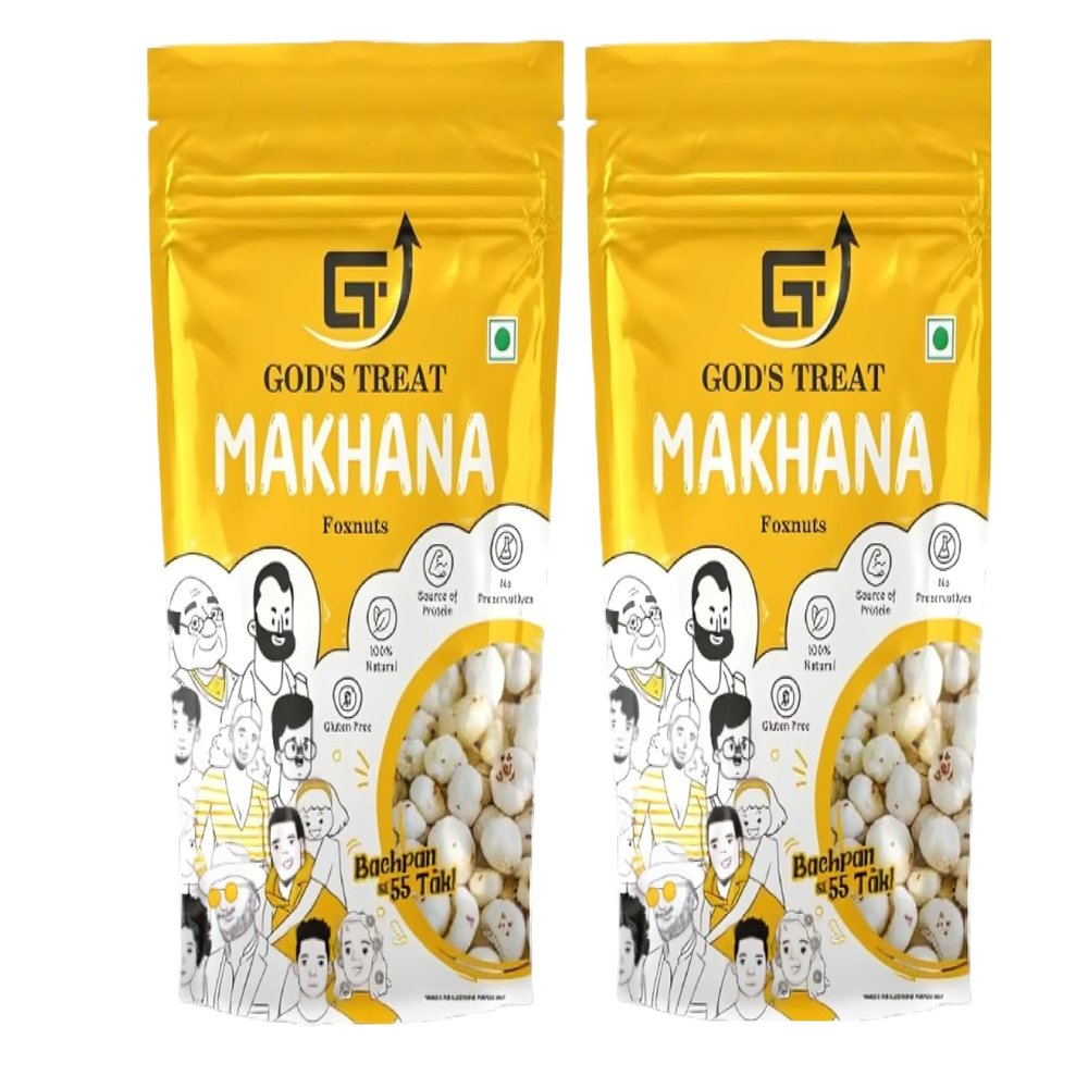 GT Gods Treat Premium Raw Phool Makhana 200g (7 oz) Pack of 2 | Healthy roasted jumbo foxnuts | organic | gluten free | protein rich & 100% natural superfood