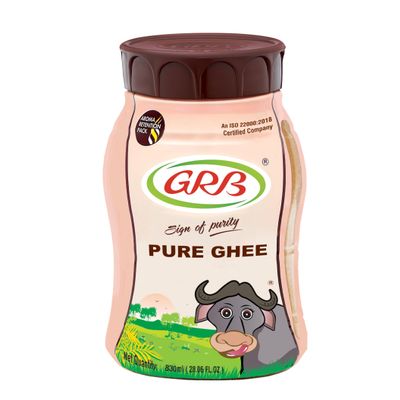GRB Buffalo Ghee - Pure Desi Ghee Clarified Butter from Buffalo Milk, Thick White Texture & Rich Creamy Taste, Everyday Cooking Ghee, Made in India, 830ml