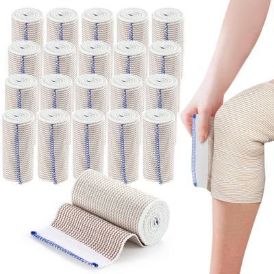 20 Elastic Bandage Wraps with Self-Closure for Compression of Knees, Ankles, Wrists & Elbows