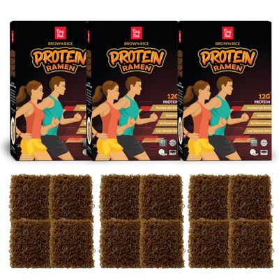 Buckwheat Brown Rice Protein Ramen No Wheat Gluten, 12g Plant Protein | Gluten Free, Low GI, Vegan | 3-Box Bundle 12 Servings, SingMee Protein Ramen Noodles