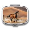 Horses Running in Desert Storm Square Pill Box Travel Portable Pill Case 2 Compartment Medicine Metal Tablet Vitamin Holder Organizer for Purse Pocket view 1