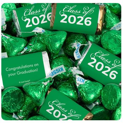 124 Pcs Green Graduation Candy Assortment - Class of 2026 Assorted Wrapped Miniatures & Green Foiled Kisses For Party Favors, Buffets And Gifts (1.5 lbs)