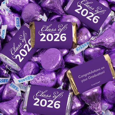 372 Pcs Purple Graduation Candy Assortment - Class of 2026 Assorted Wrapped Miniatures & Purple Foiled Bulk Kisses For Party Favors, Buffets And Gifts (4.5 lbs)