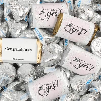 124 Pcs Engagement Party Candy Favors Miniatures Chocolate & Kisses (1.52 lbs, Approx. 124 Pcs) - She Said Yes