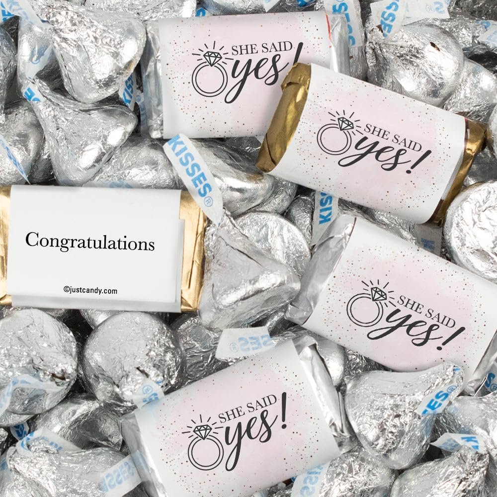 124 Pcs Engagement Party Candy Favors Miniatures Chocolate & Kisses (1.52 lbs, Approx. 124 Pcs) - She Said Yes