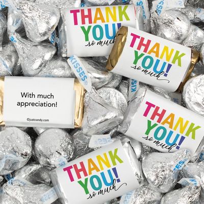 124 Pcs Thank You Candy Favors Miniatures Chocolate & Kisses (1.52 lbs, Approx. 124 Pcs)