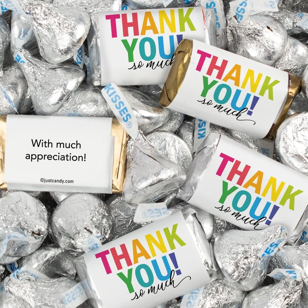 124 Pcs Thank You Candy Favors Miniatures Chocolate & Kisses (1.52 lbs, Approx. 124 Pcs)