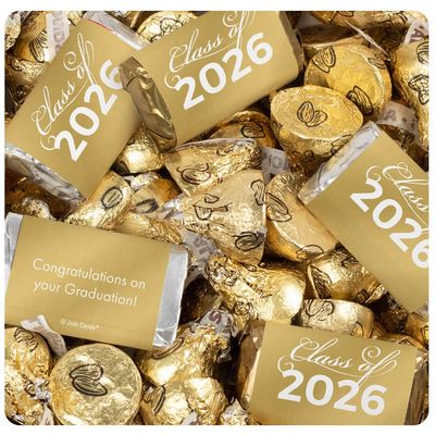 248 Pcs Gold Graduation Candy Assortment - Class of 2026 Assorted Wrapped Miniatures & Gold Foiled Almond Kisses For Party Favors, Buffets And Gifts (3 lbs)