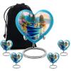 KARYLIZ Boat Urns for Human Ashes Adult Man - Heart Shaped Memorial Urn for Ashes for Women - Blue Urn for Female Mom & Dad - Large Cremation Urns for Human Adult Male - Combo 8 Inch & 3 Inch, Set 5 view 1