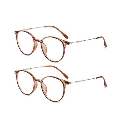 Jingyuton 2 Pack Fashion Myopia Distance Glasses For Men Women Blue Light Blocking Computer Nearsighted Glasses Oval Frame (Brown, 0.75, Diopters)