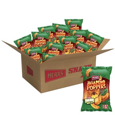 Herr's Jalapeo Poppers Flavored Cheese Curls - Made with Cheddar Cheese - 1 Ounce (Pack of 36) Great for Bold Flavor Fans