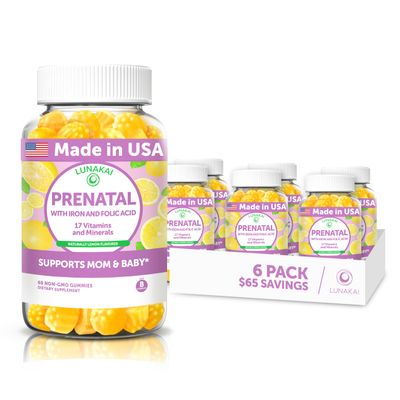Lunakai USA Made 17-in-1 Prenatal Vitamins for Women with Iron & Folic Acid Delicious Daily Prenatal Gummies for Maternal Wellness Support - 6 Pack