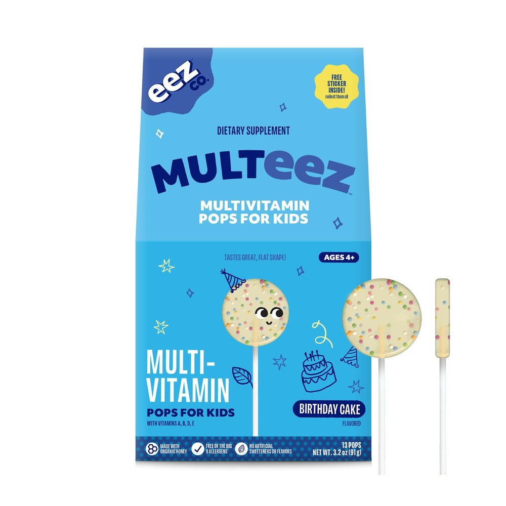 Lolleez Multeez by EEZ Co. Multivitamin Pops for Kids, Birthday Cake, 13ct