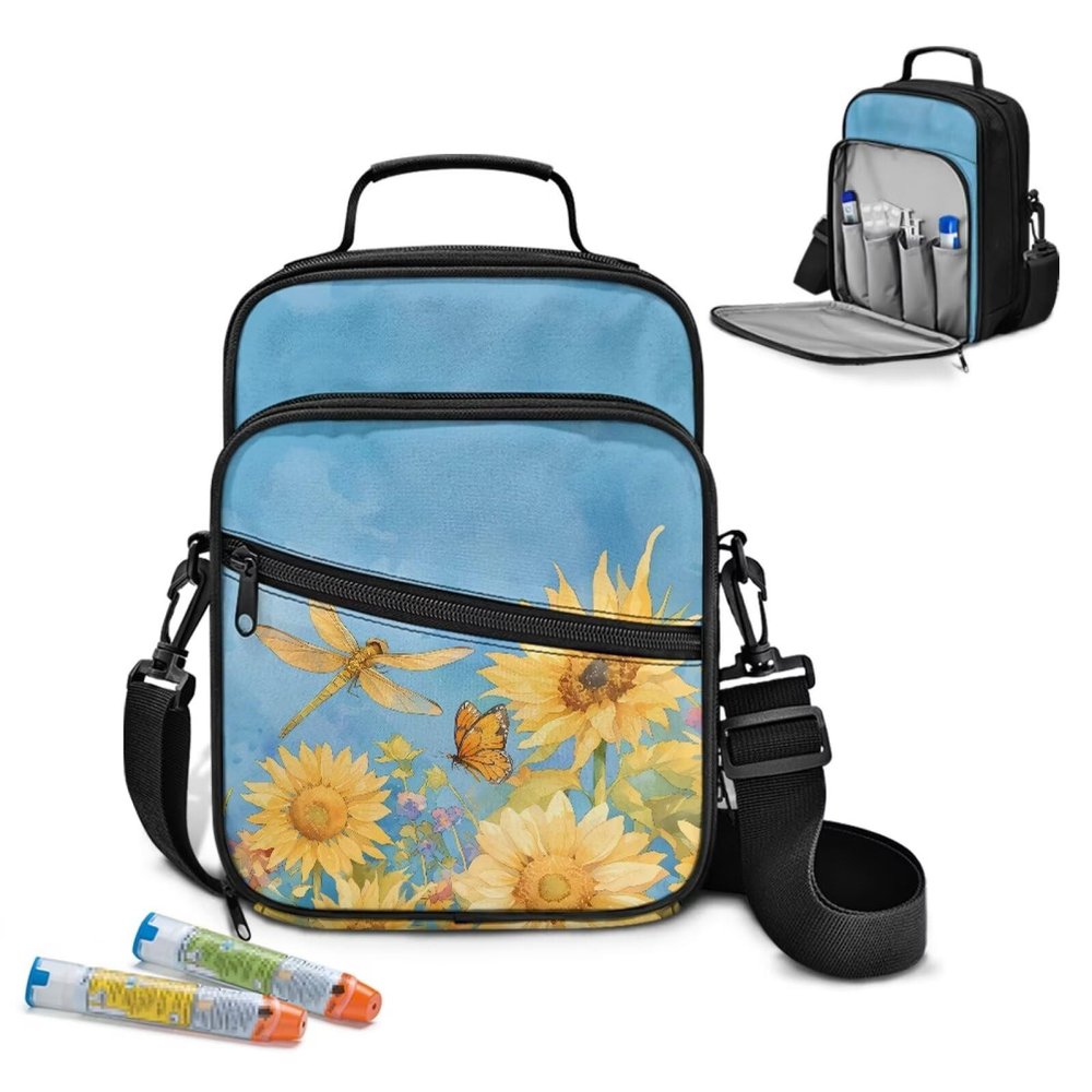 AZULCUSTO Lightweight Insulin Travel Pouch Breathable Diabetes Organizer Anti-Scratch Glucose Meter Protector Lightweight Medication Storage for Travel Dragonfly