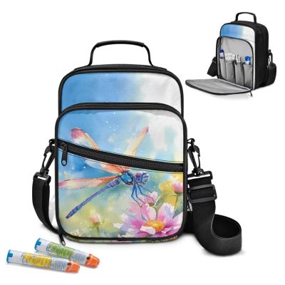 AZULCUSTO Multi-Functional Insulin Bag Diabetes Supply Case Adjustable Compartments for Pens & Sensors Travel Medical Carrying Case Kit Large Capacity Design for Travel Dragonfly