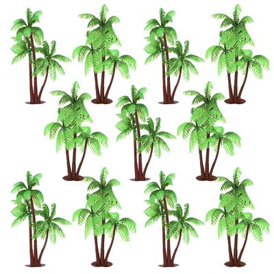 12 PCS Palm Tree Cupcake Toppers Plastic Green Miniature Palm Tree Coconuts Figurines Cake Topper Decorations for Micro Aquarium Garden Plant Building Landscape Birthday Party Supplies