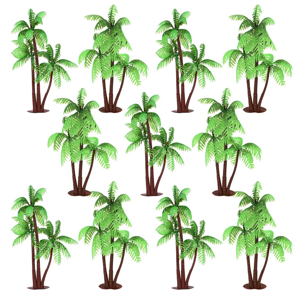 12 PCS Palm Tree Cupcake Toppers Plastic Green Miniature Palm Tree Coconuts Figurines Cake Topper Decorations for Micro Aquarium Garden Plant Building Landscape Birthday Party Supplies