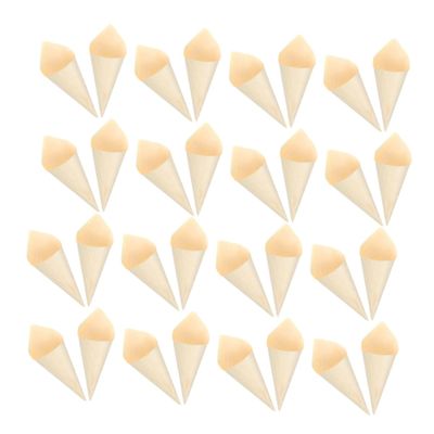 OKUMEYR 50Pcs Mini Wood Cones for Ice Cream Appetizers Rustic Disposable Food Cones for Catering Parties and Restaurants Elegant Serving for Desserts Snacks