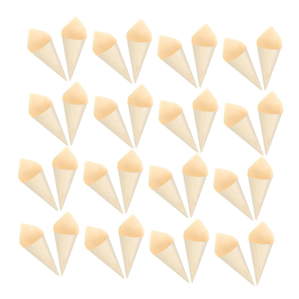 OKUMEYR 50Pcs Mini Wood Cones for Ice Cream Appetizers Rustic Disposable Food Cones for Catering Parties and Restaurants Elegant Serving for Desserts Snacks