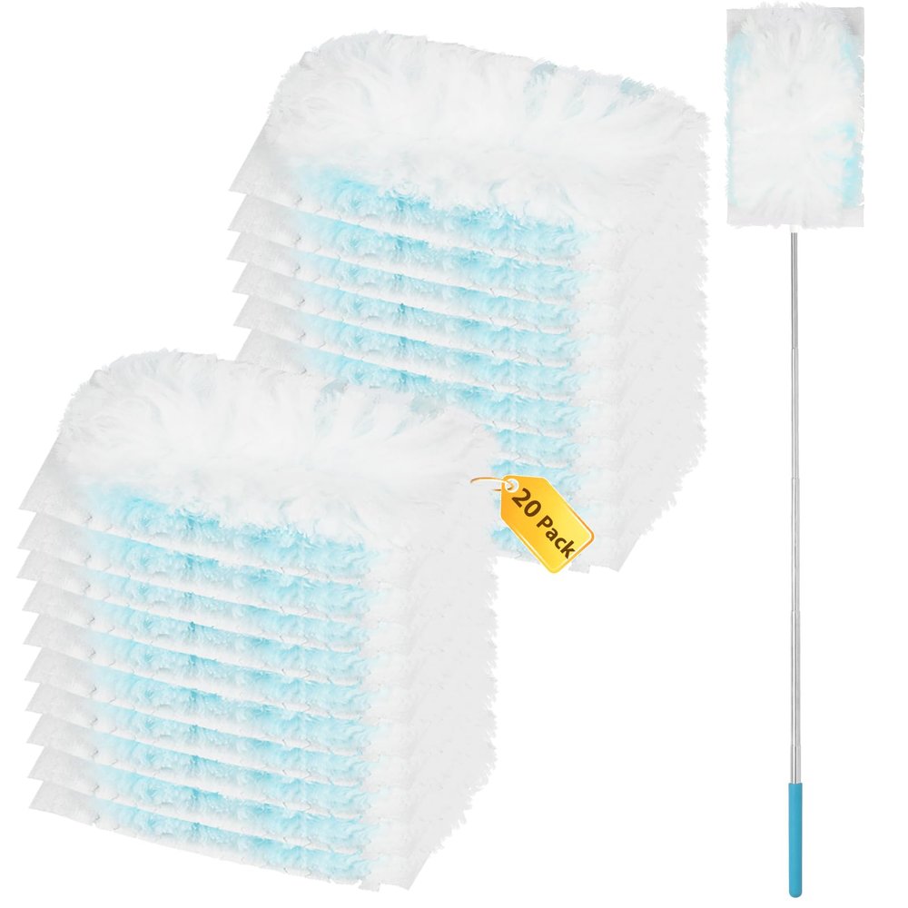 20 Count Feather Dusters Refill for Cleaning, 180 Degree Heavy Duty Duster Replacement Head for Swiffer Duster,Dusting Furniture, Blinds, Ceiling Fans, Helps Remove Allergens