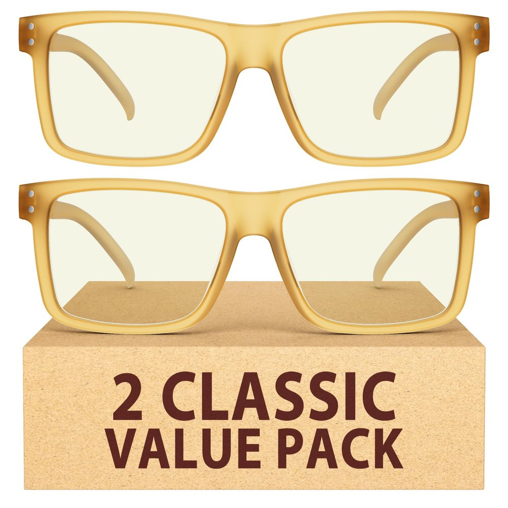 Eyekepper 2 Pack Oversized Reading Glasses Square Large Blue Light Readers for Men Women - Yellow +2.50