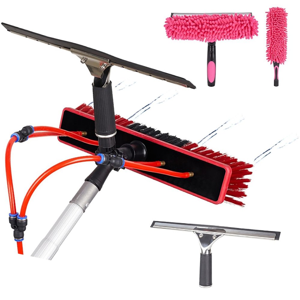 Telescopic Brush,6m,Telescopic Window Cleaner,Water Fed Window Cleaning, Pole Squeegee Brush Extension,Conservatory Solar Panel Cleaning Equipment Hose Fed,with Adjustable Angle