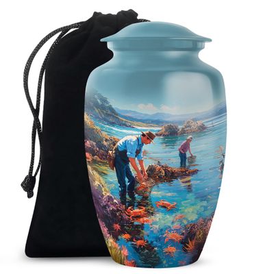 Casketique Fishing Urns for Human Ashes Adult Man - Large Blue Urn for Ashes for Women - Crab Burial Urn for Adult Male - Memorial Ash Container for Human - 10 Inch