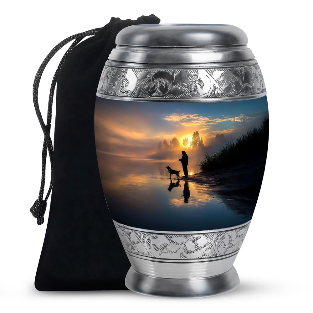Casketique Fishing Cremation Urns for Adult Male - Large Blue Burial Urn for Ashes for Women - Sunset Funeral Urns for Human Ashes Adult Man - Memorial Container for Mom & Dad -