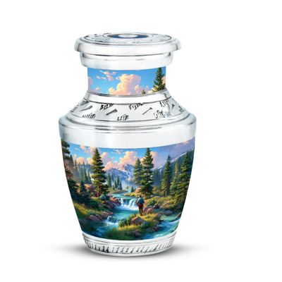 Casketique Fishing Burial Urns for Human Ashes Adult Man - Blue Mini with Cremation Urn for Adult - Landscape Keepsake Memorial Urn for Ashes for Women - Tiny Funeral Urns for Mom - 3 Inch
