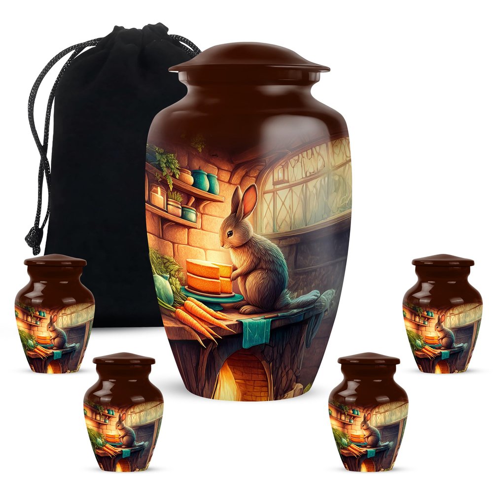 Yatskia Rabbit Mini Memorial Keepsake Urns for Human Ashes Adult Mom and Dad, Large Funeral Burial Urn for Adult Ashes, (Classic 10 Inch and 3 Inch)